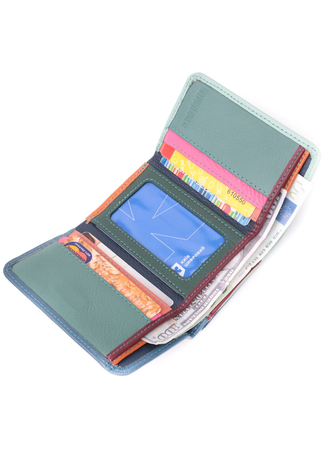 Барвистий жіночий гаманець із натуральної шкіри 22493 Різнокольоровий st leather (277980449)