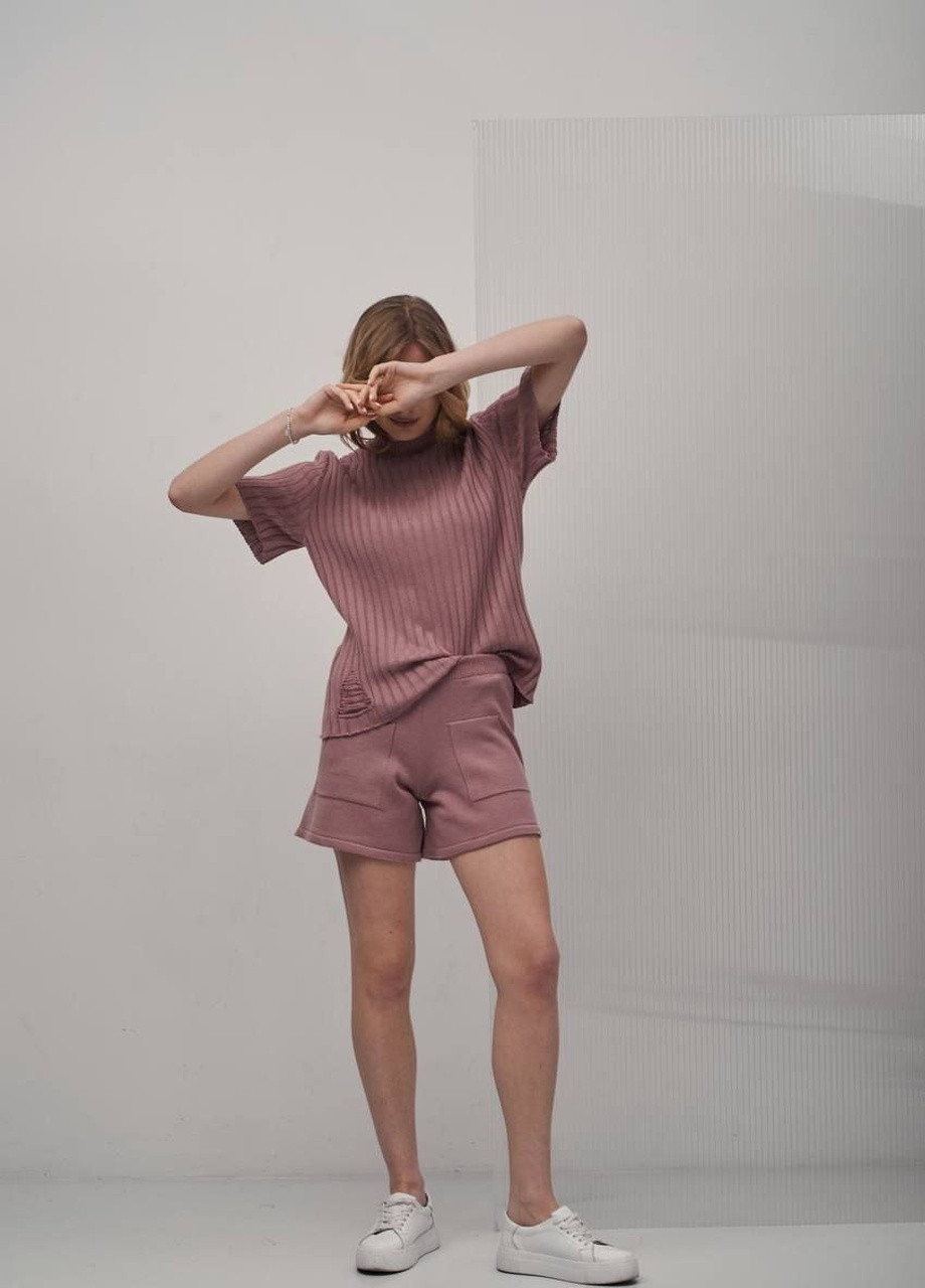 Костюм футболка шорти бавовна пудра No Brand (258358922)