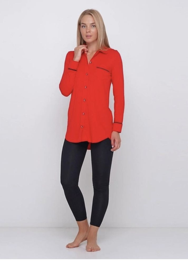 Червона всесезон піжамний костюм жіночий рубашка + брюки Modena MOD MTPS2117