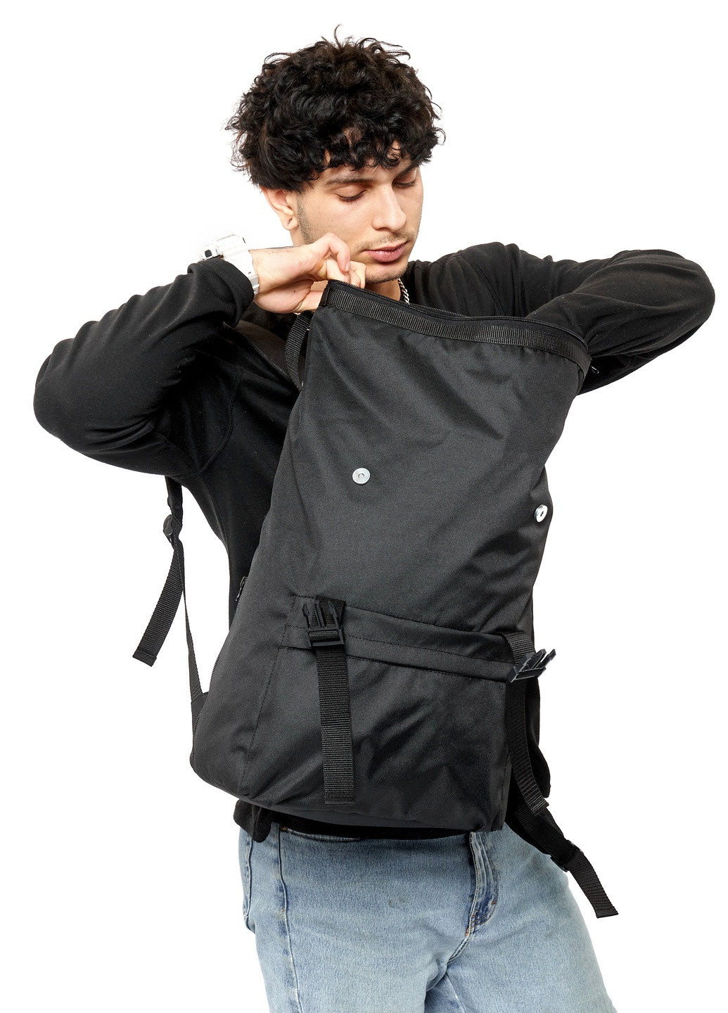 Рюкзак ролл RollTop Milton чорний тканевий Sambag (259347931)