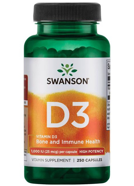 Vitamin D3 High Potency 1000IU 25 mcg 250 Caps Swanson (256721134)