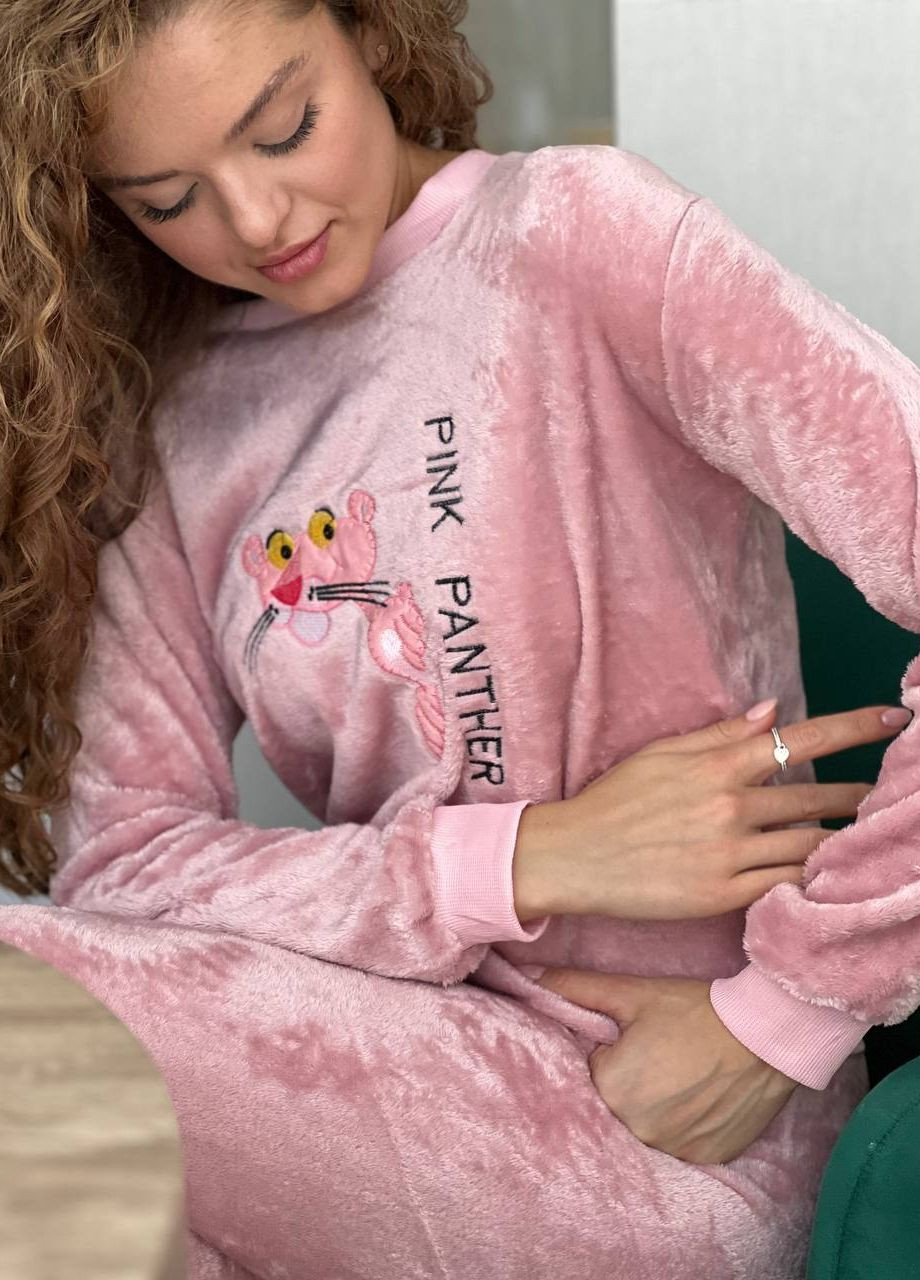 Розовая всесезон нежная розовая пижамка пантера кофта + брюки Vakko