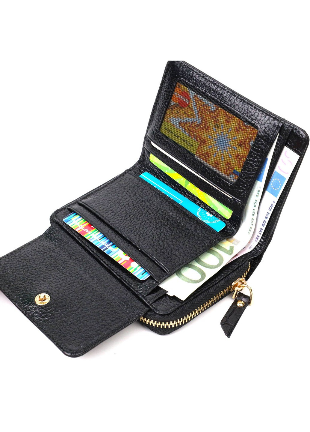 Компактний жіночий гаманець з місткою монетницею на блискавці з натуральної шкіри 22014 Чорний Tony Bellucci (267927715)