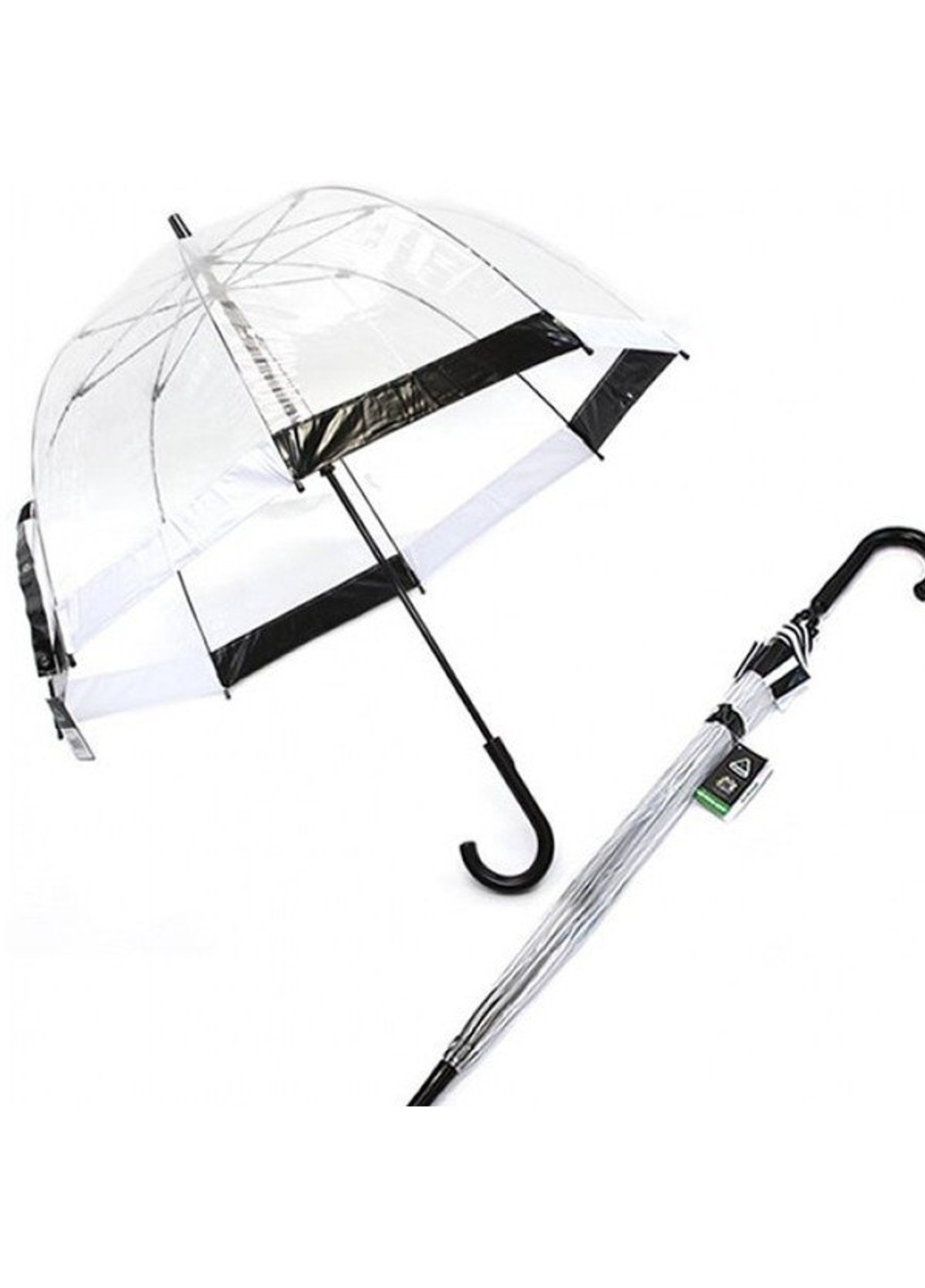 Механический женский прозрачный зонт-трость BIRDCAGE-1 L041 - BLACK WHITE Fulton (262449499)