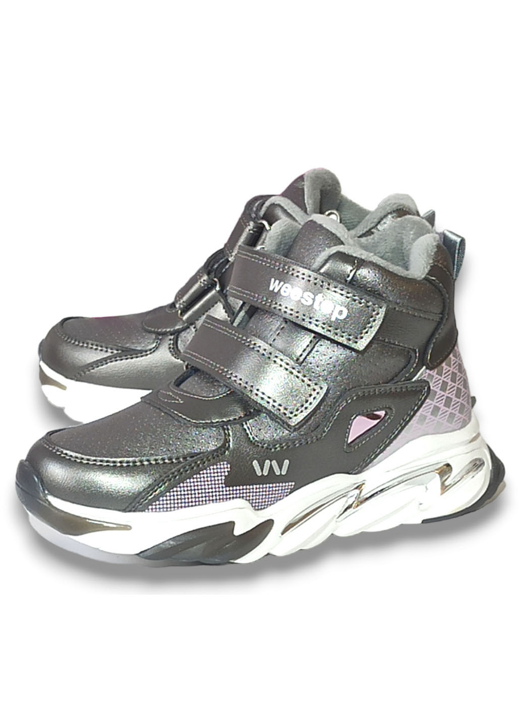 Дитячі черевики для дівчинки утеплені на плюші 65661ТН срібні Weestep (263360993)