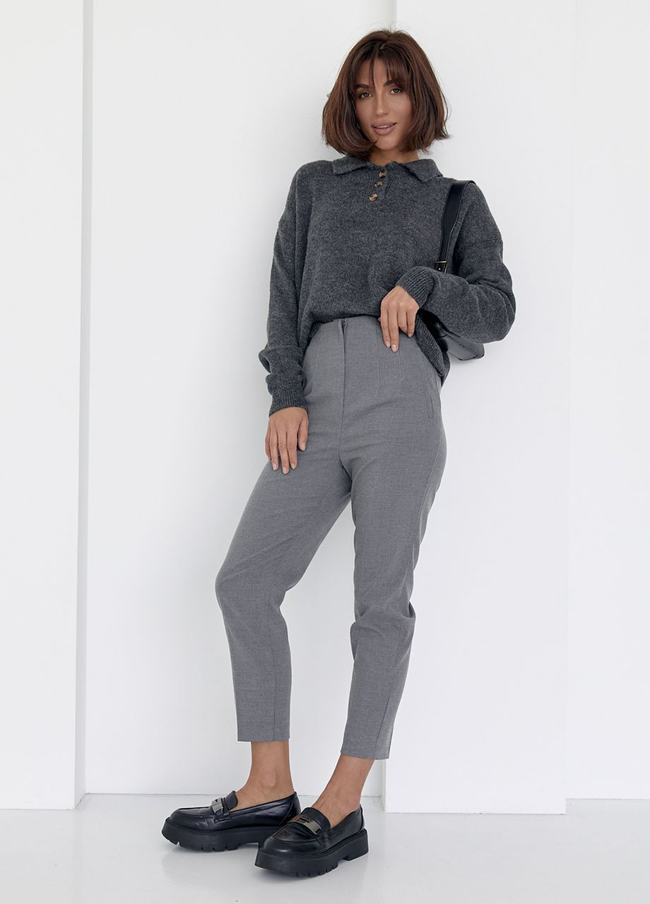 Классические женские брюки укороченные - серый Lurex (264559077)
