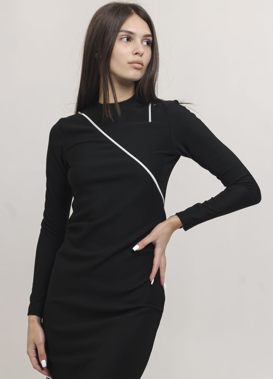 Черное кэжуал платье черное на молнии MZR