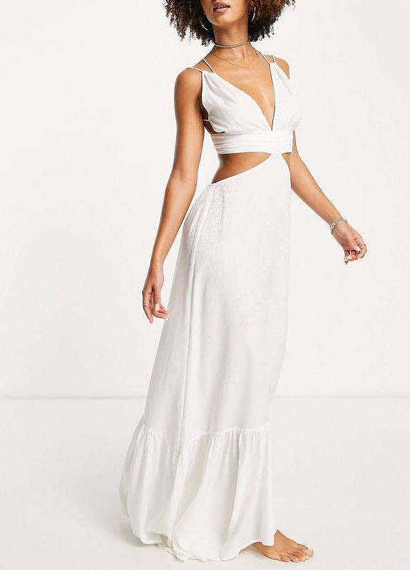 Білий пляжна сукня максі кольору слонової кістки з вирізами та рюшами design Asos