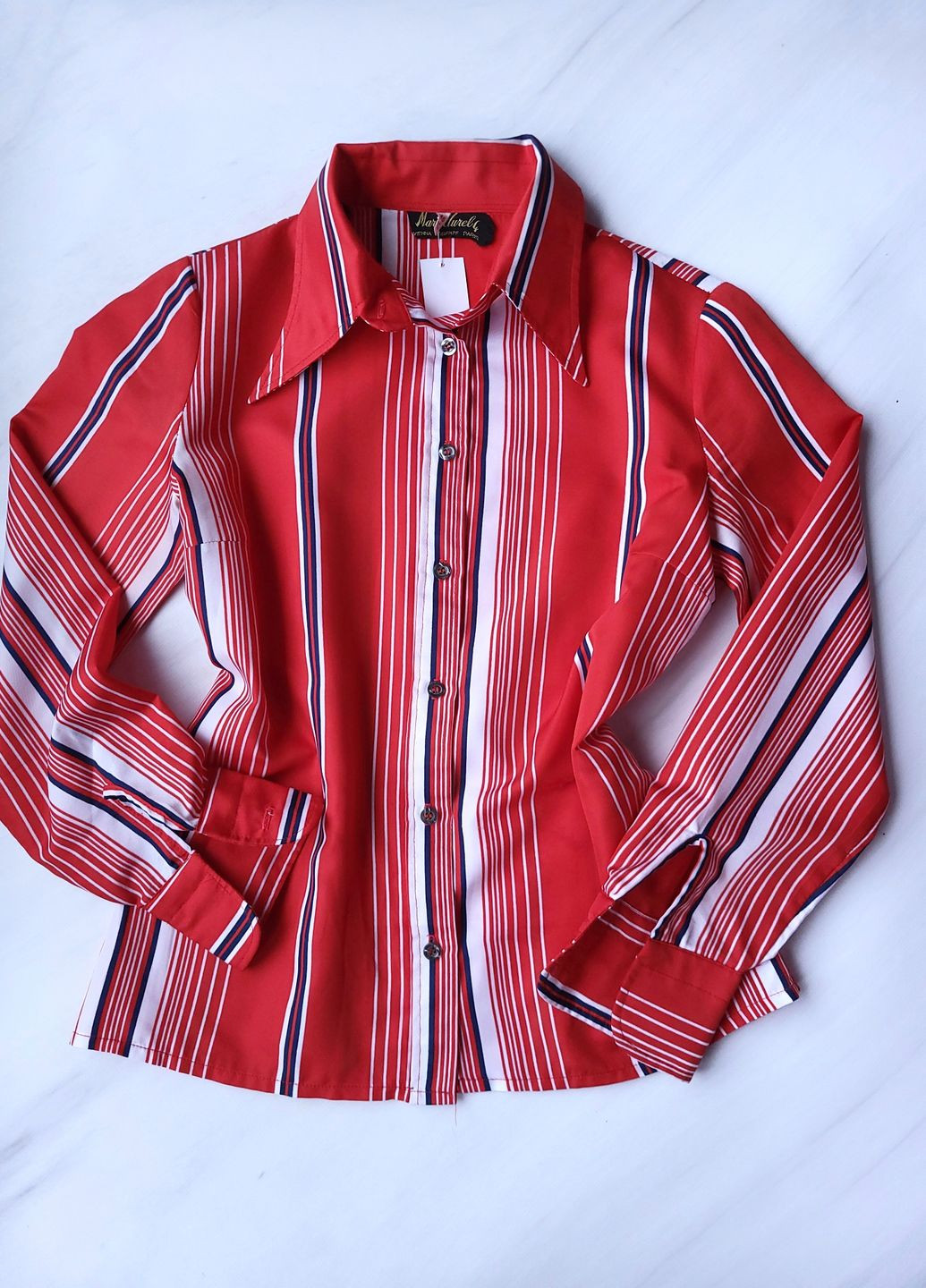 Червона демісезонна блуза-сорочка жіноча в смужку No Brand
