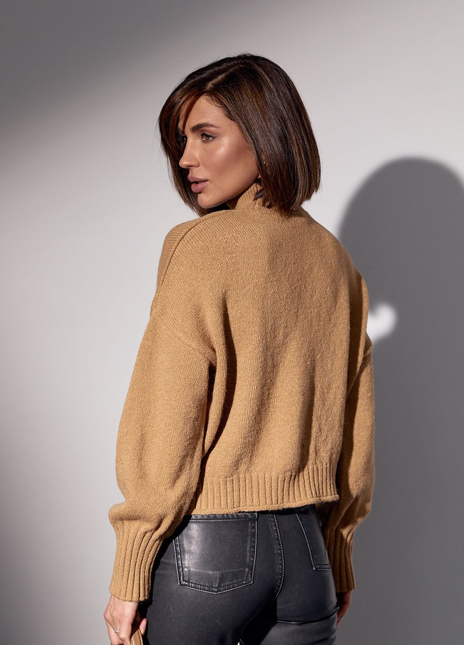 Коричневый зимний вязаный женский свитер с косами - коричневый Lurex