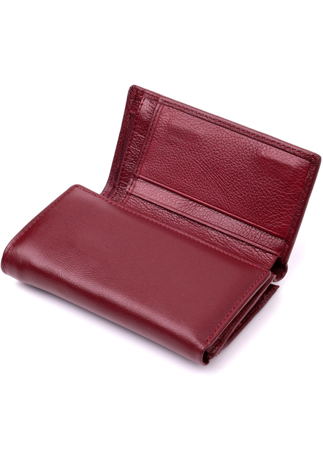 Симпатичний жіночий гаманець у три складання з натуральної шкіри 19470 Бордовий st leather (277980513)