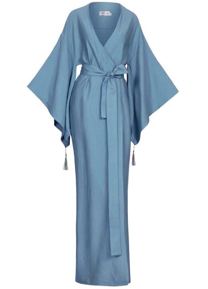 Халат-кимоно длиннй на запах в японском стиле с поясом Голубой "Незабудка" Garna (259365773)