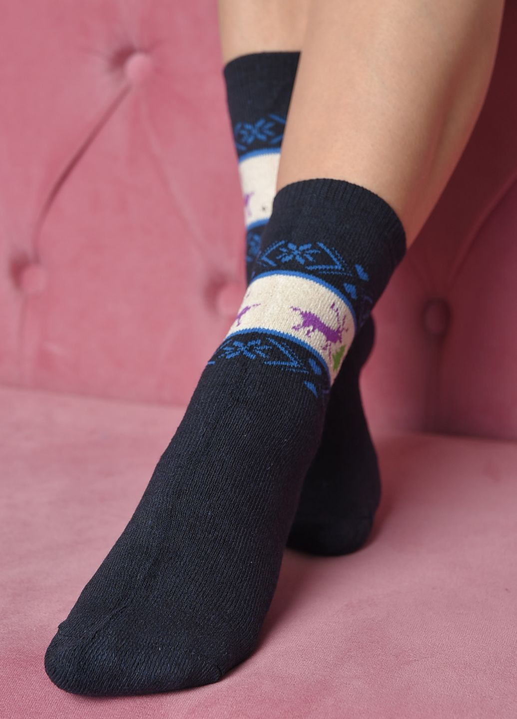 Шкарпетки махрові жіночі темно-синього кольору розмір 37-42 Let's Shop (268661246)