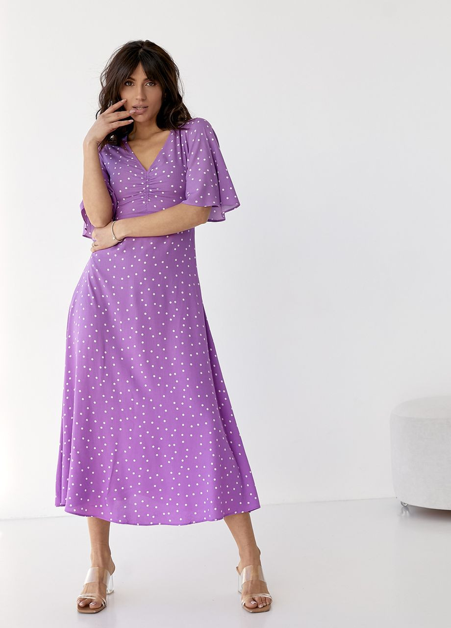 Фиолетовое откровенный платье-миди с короткими расклешенными рукавами - фиолетовый Lurex