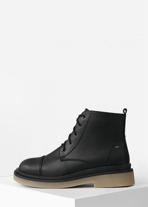 Осенние черные кожаные ботинки на байке со шнурком и молнией Villomi со шнуровкой