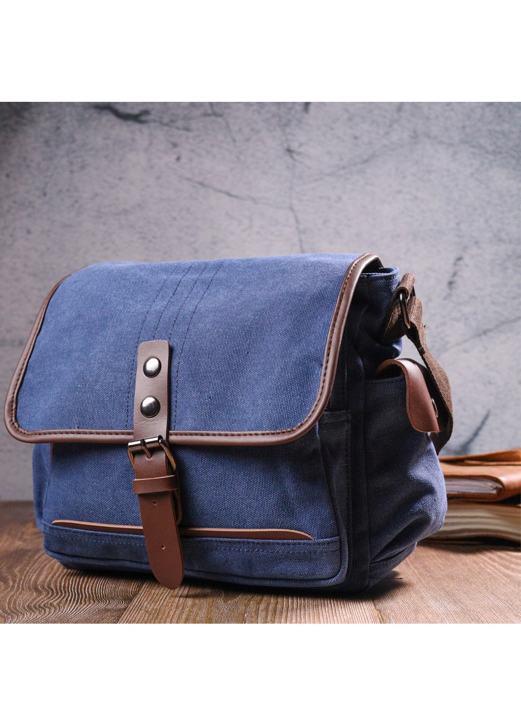 Цікава горизонтальна чоловіча сумка з текстилю 21250 Синя Vintage (258267936)