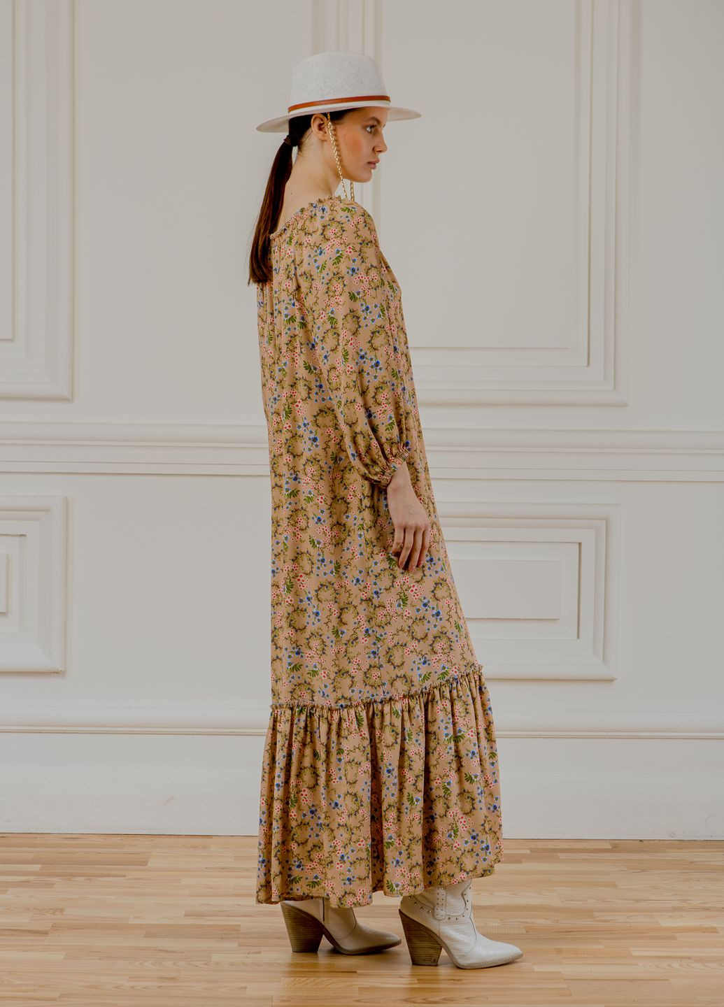 Бежевое кэжуал платье макси с цветочным принтом хезер Dolcedonna с цветочным принтом