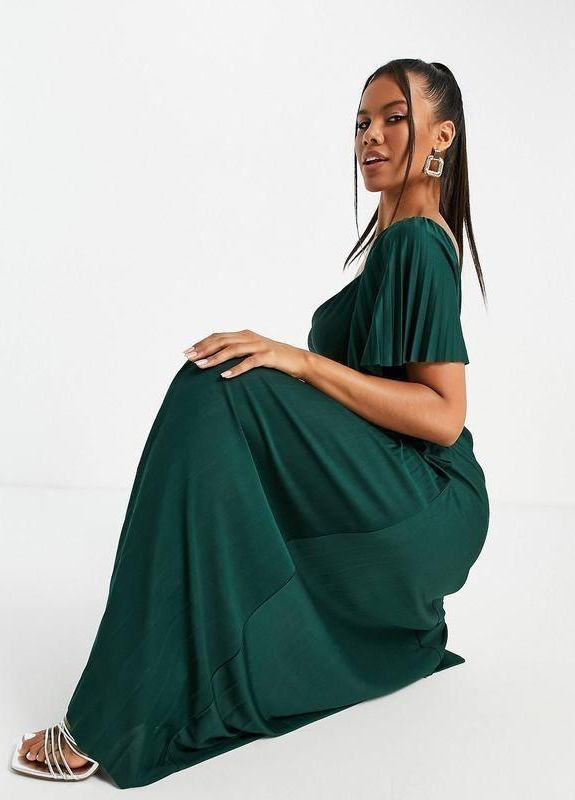 Зеленое плиссированное платье макси с открытой спиной design Asos