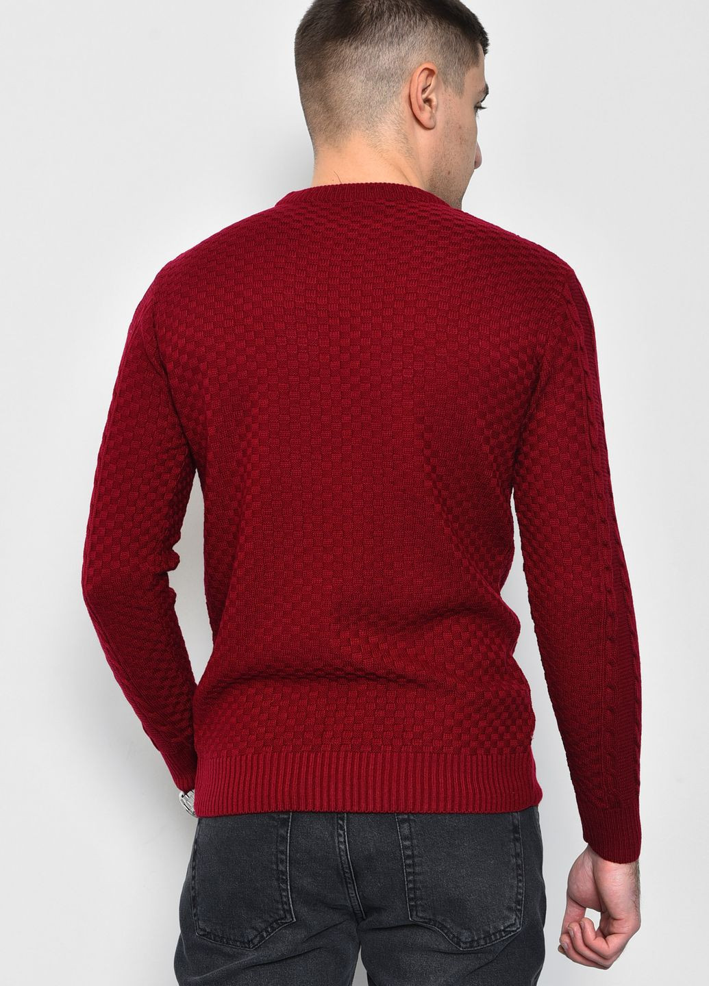 Бордовый демисезонный свитер мужской однотонный бордового цвета пуловер Let's Shop
