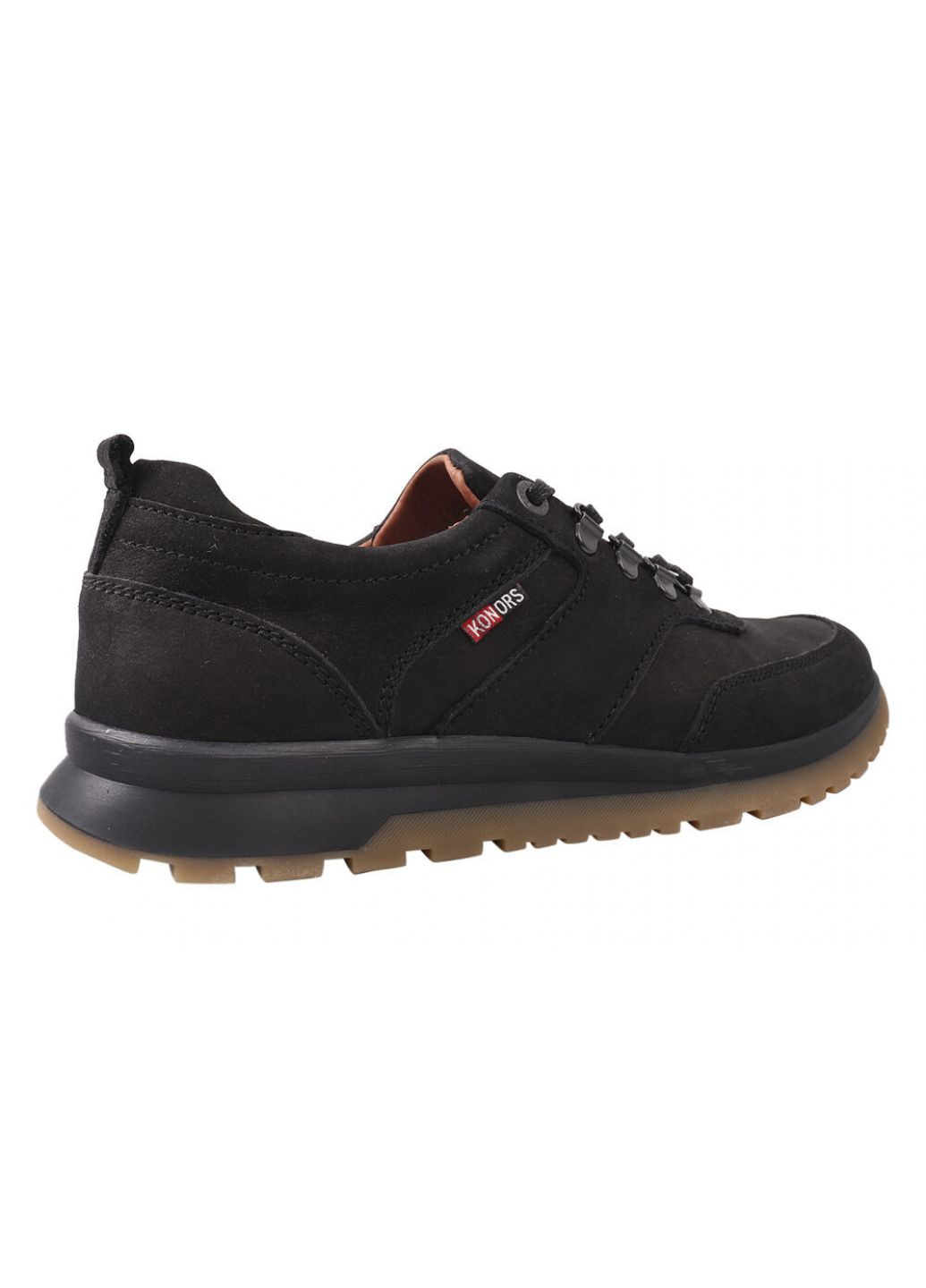 Чорні кросівки чоловічі з натуральної шкіри (нубук), на низькому ходу, на шнурівці, чорні, україна Konors 323-8/23DTC
