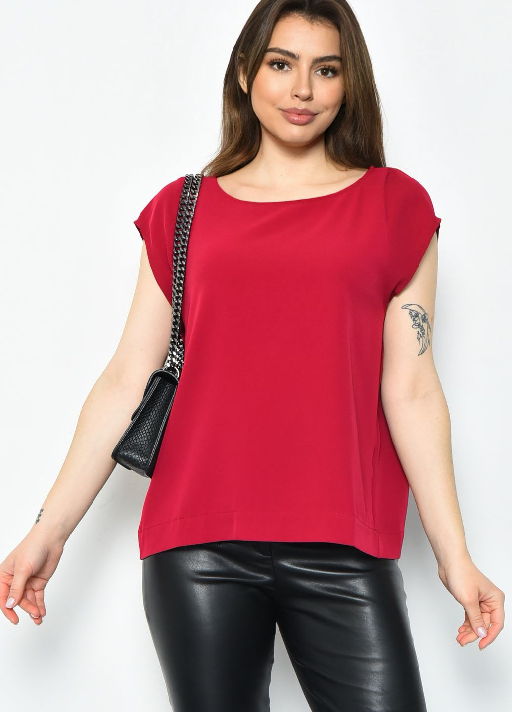 Бордова блуза жіноча однотонна бордового кольору з баскою Let's Shop