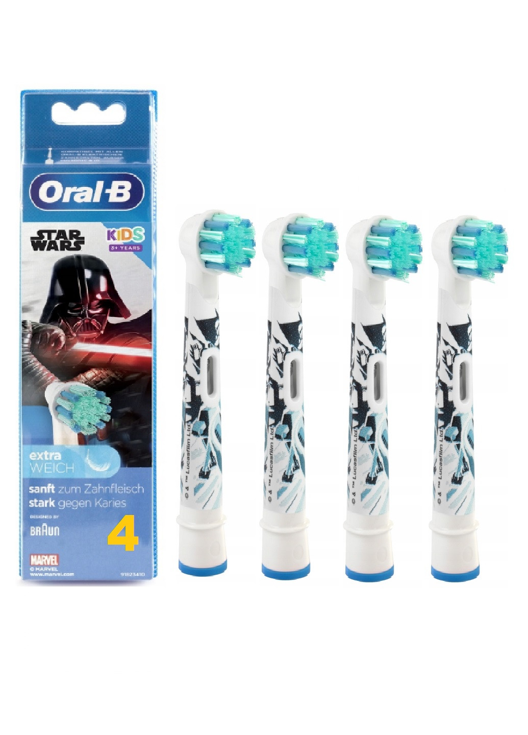 Насадки для електричної зубної щітки 4 шт. Braun oral-b star wars kids (257895819)