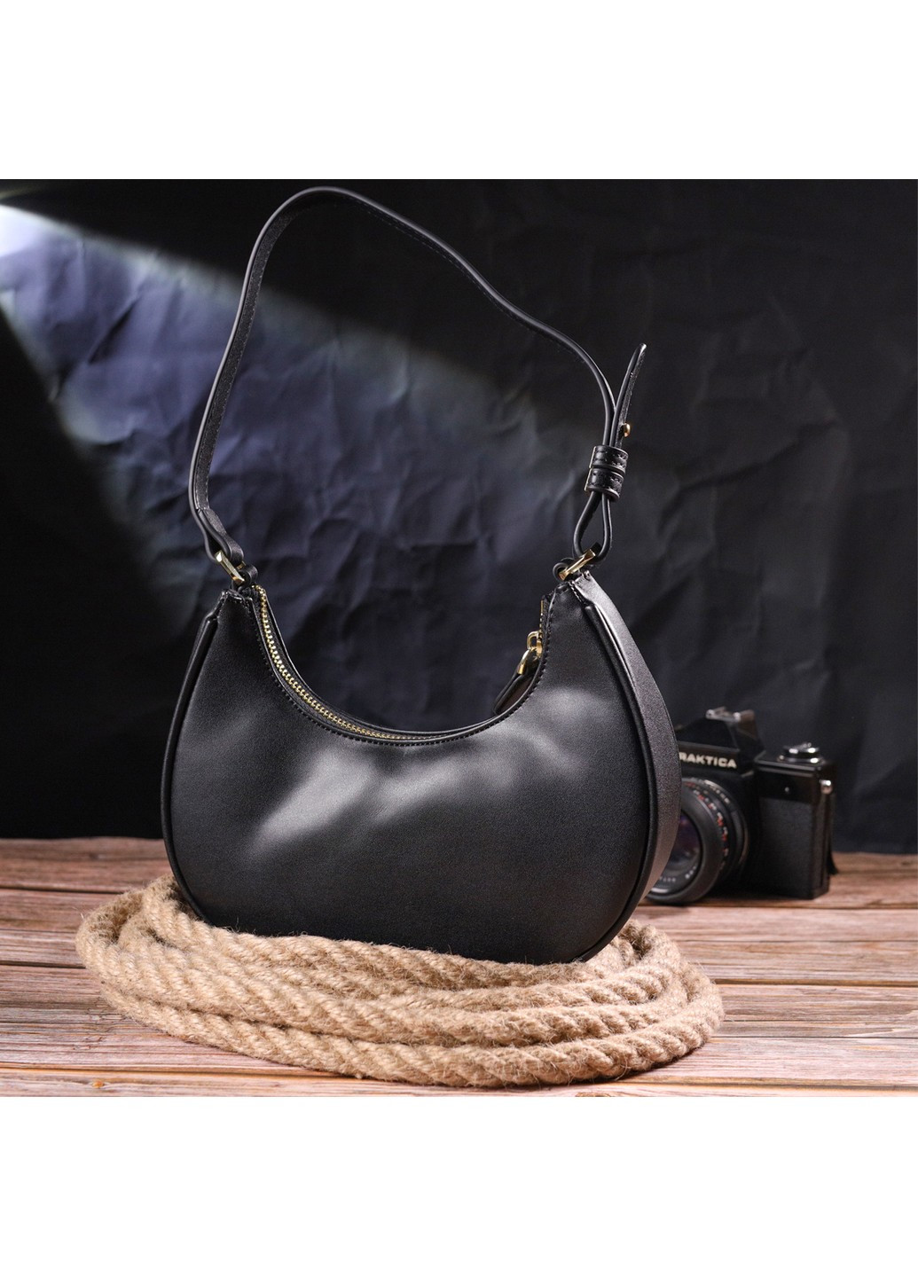Модна жіноча сумка-хобо з натуральної гладкої шкіри 21288 Чорна Vintage (258267816)