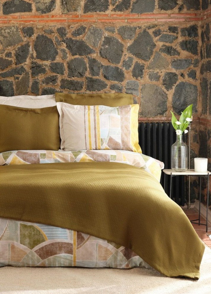 Набор постельное белье с покрывалом - Lena haki хаки евро Karaca Home (258186410)