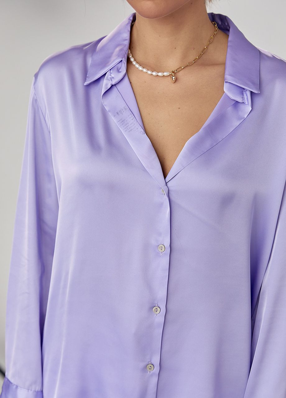 Фіолетова демісезонна шовкова блуза на ґудзиках - фіолетовий Lurex