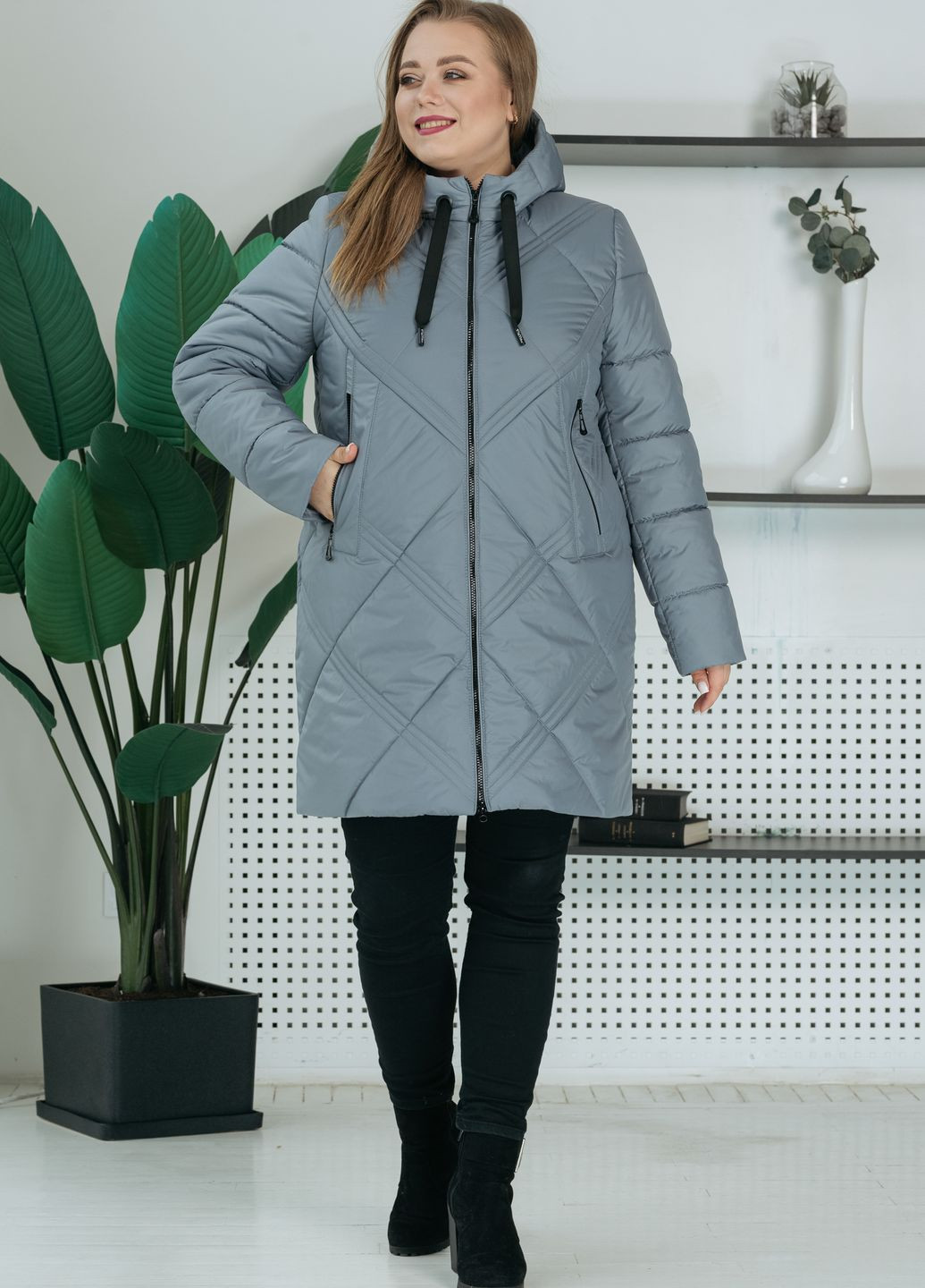 Сіра демісезонна демісезонна жіноча куртка великого розміру куртка-пальто SK