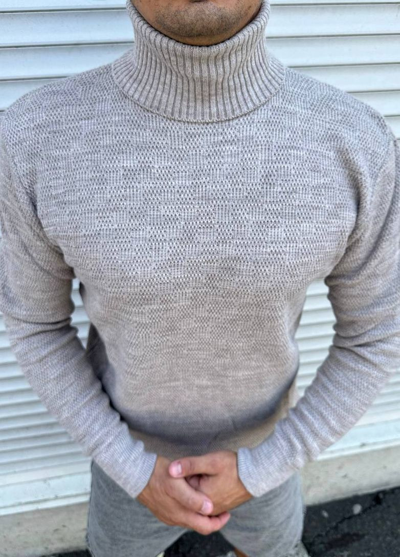 Бежевый зимний мужской однотонный свитер No Brand