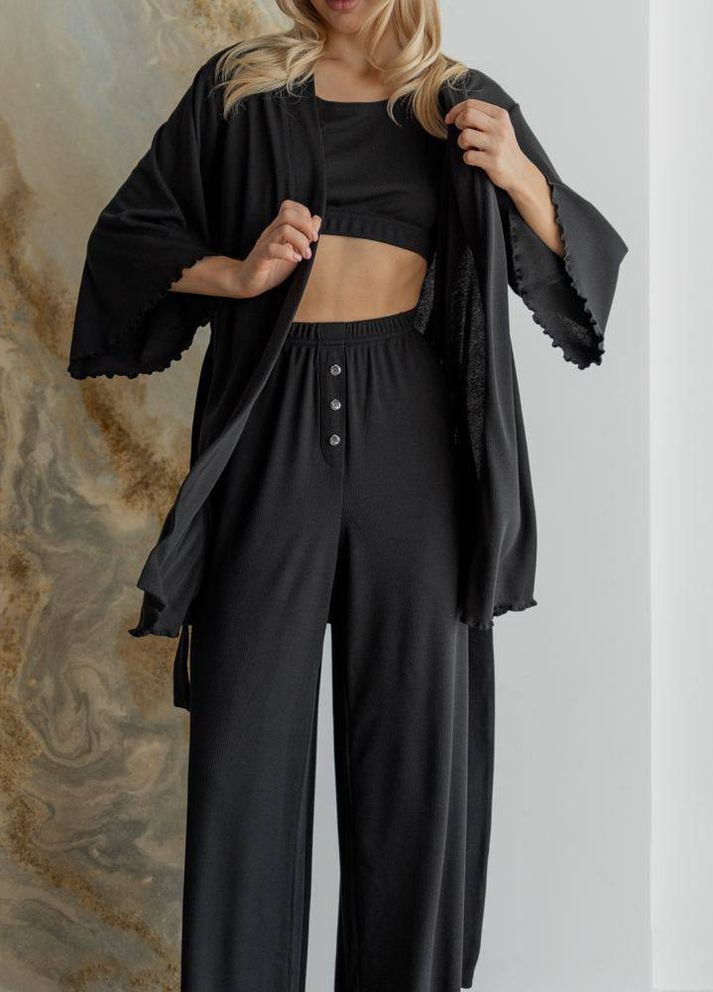 Черная женские пижамные штаны в рубчик цвет черный р.l 443810 New Trend