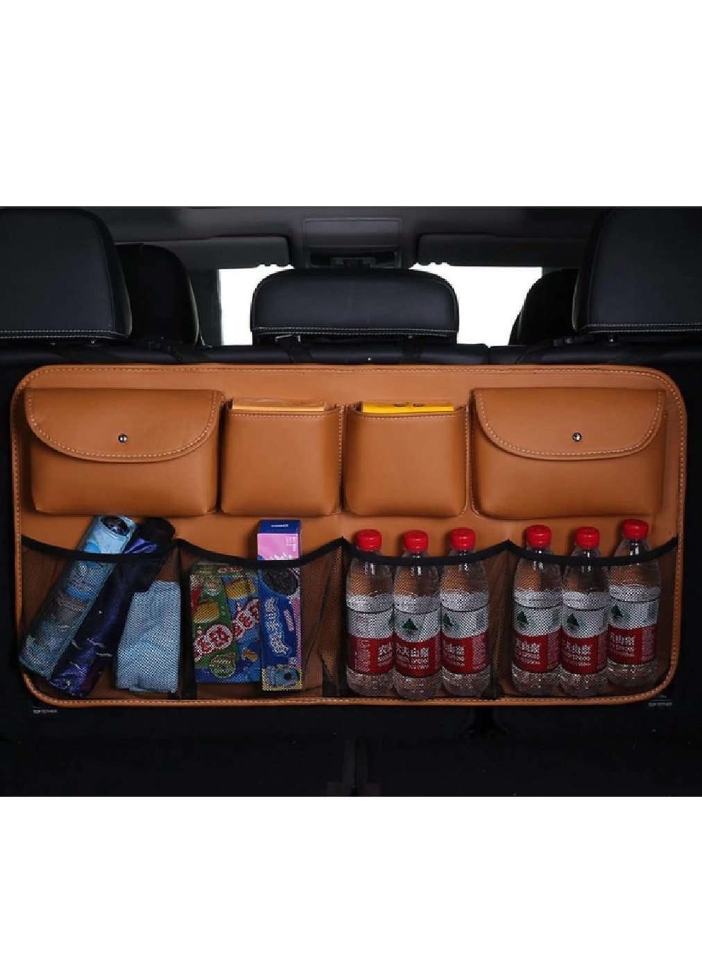 Автомобільний підвісний компактний портативний органайзер з кишенями в багажник екошкіра 88х47х0,5 см (474960-Prob) Рудий Unbranded (260510011)