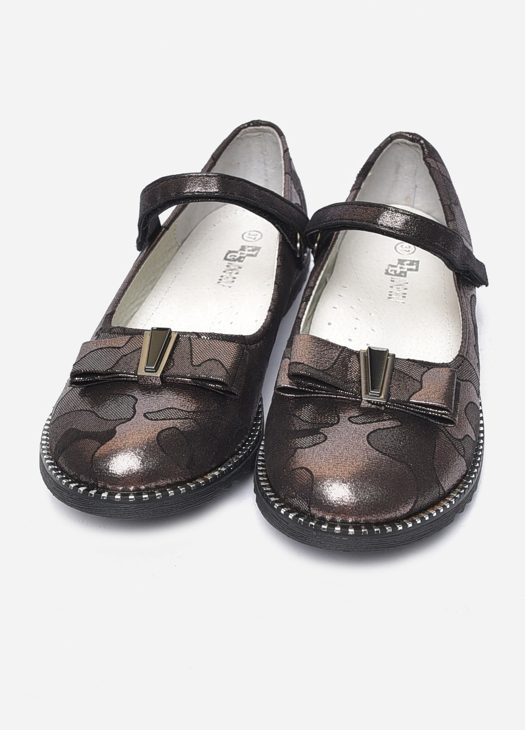 Коричневые туфли детские девочка с бантиком коричневого цвета без шнурков Let's Shop