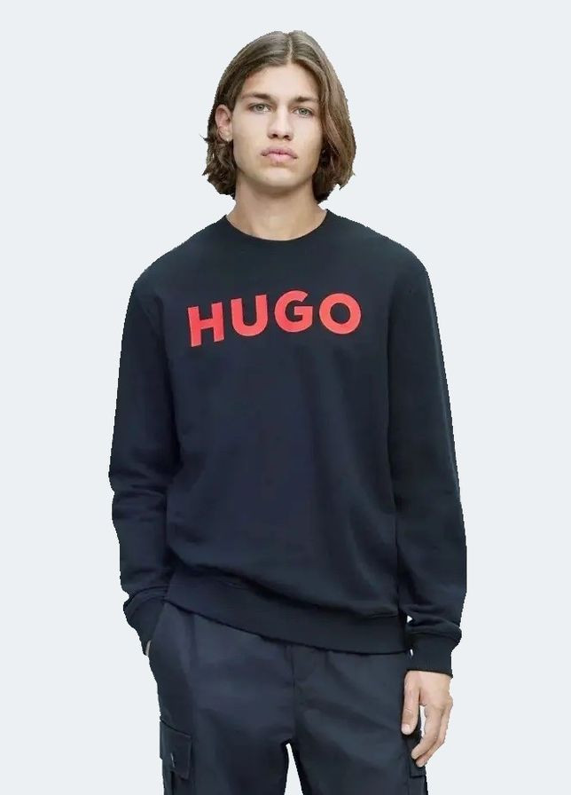 Свитшот мужской Hugo Boss - крой логотип темно-синий кэжуал хлопок органический - (262158149)