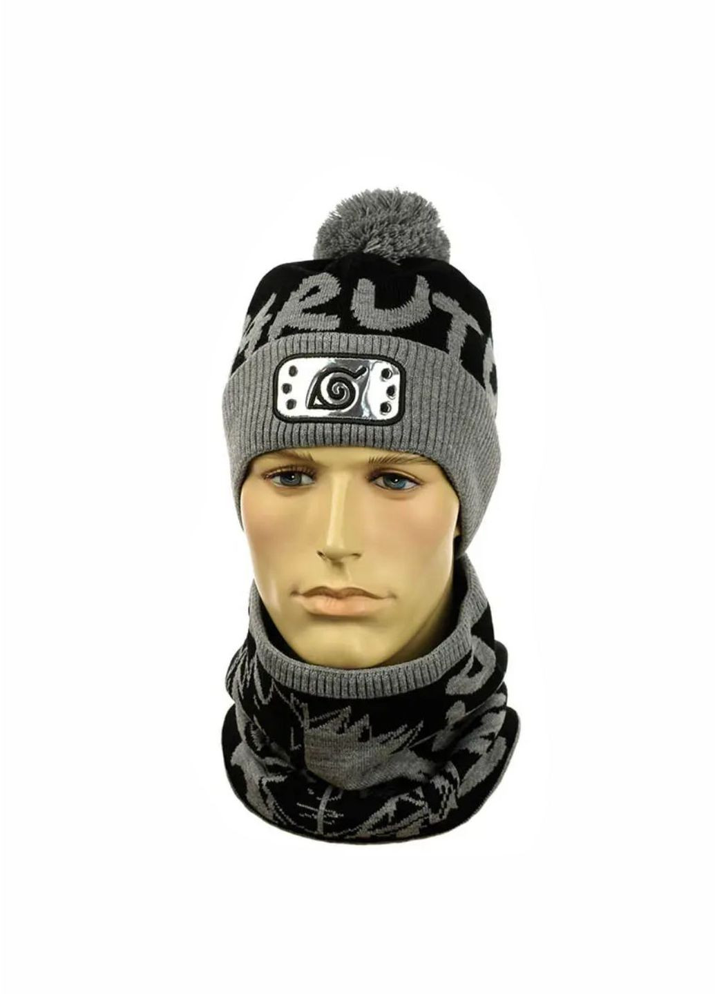 Дитячій зимовий комплект шапка з помпоном + снуд Наруто / Naruto No Brand дитячій комплект шапка + снуд (277167370)