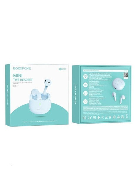 Беспроводные наушники Handsome (TWS, Bluetooth 5.3, LED индикатор, зарядный чехол) - Голубой Borofone BW33 (259960206)