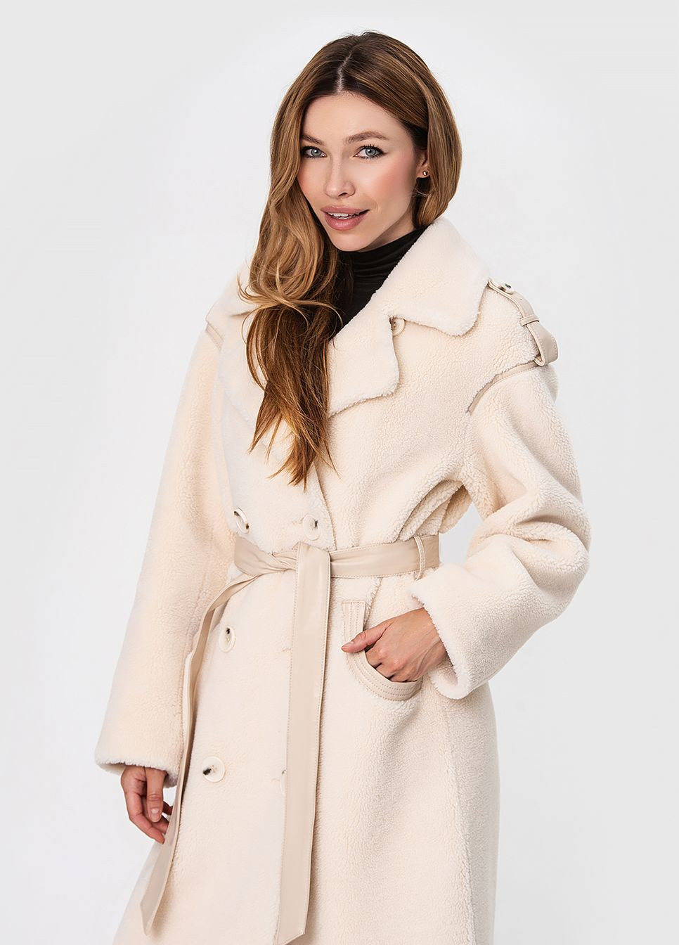 Двухбортная шуба-пальто из натуральной шерсти модель Esocco 23037 (271140563)
