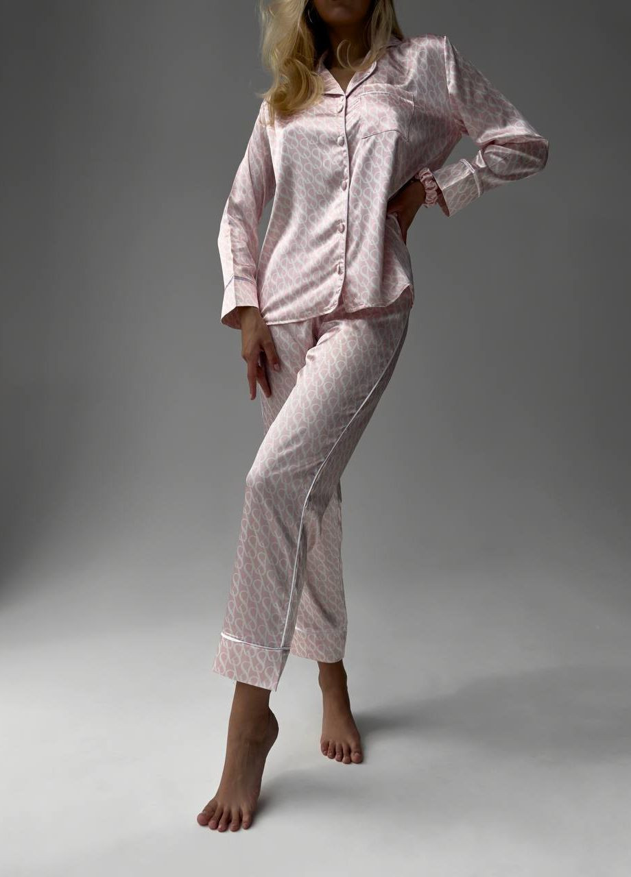 Світло-рожева всесезон стильна піжамка з лого victoria's secret рубашка + брюки Vakko