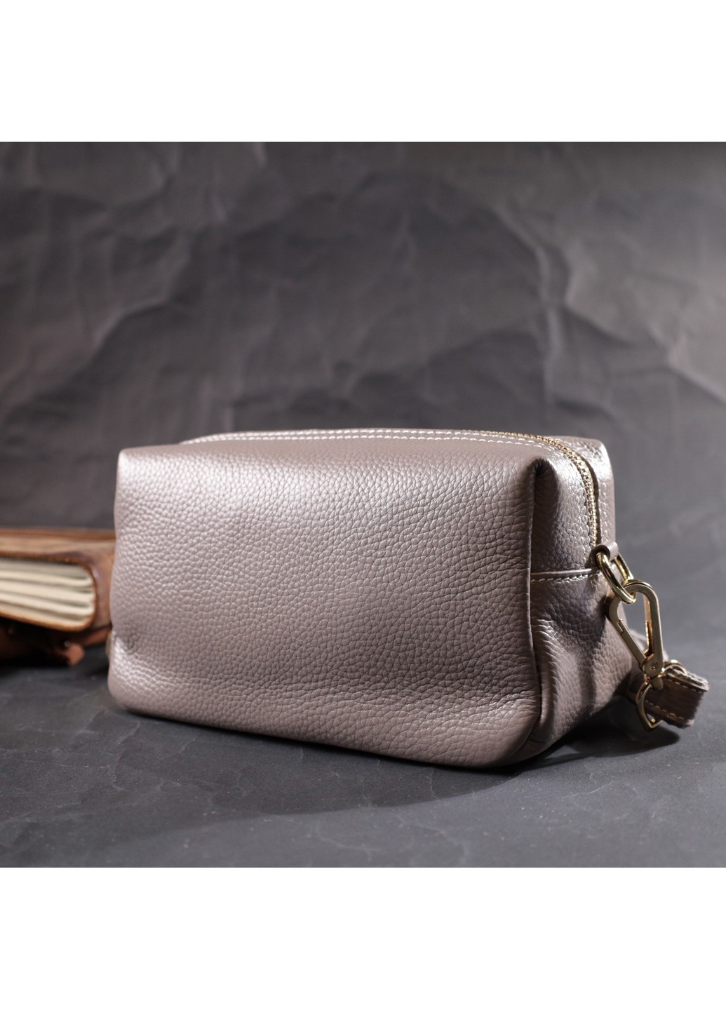 Жіноча цікава сумка з двома ременями з натуральної шкіри 22275 Сірий Vintage (276457588)