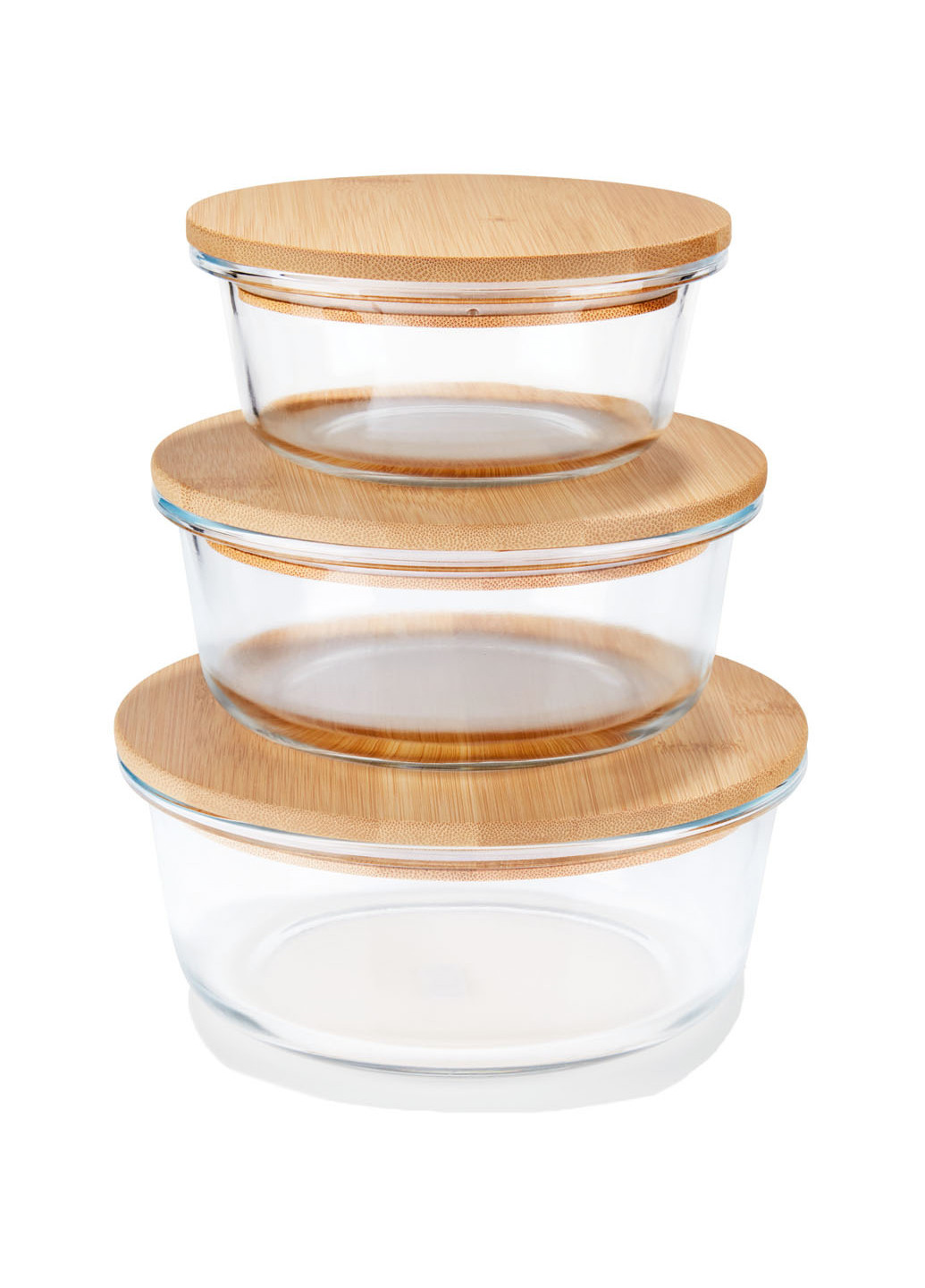 Набор из 3 стеклянных контейнеров с бамбуковой крышкой для хранения (круглый) Ernesto комбинированные