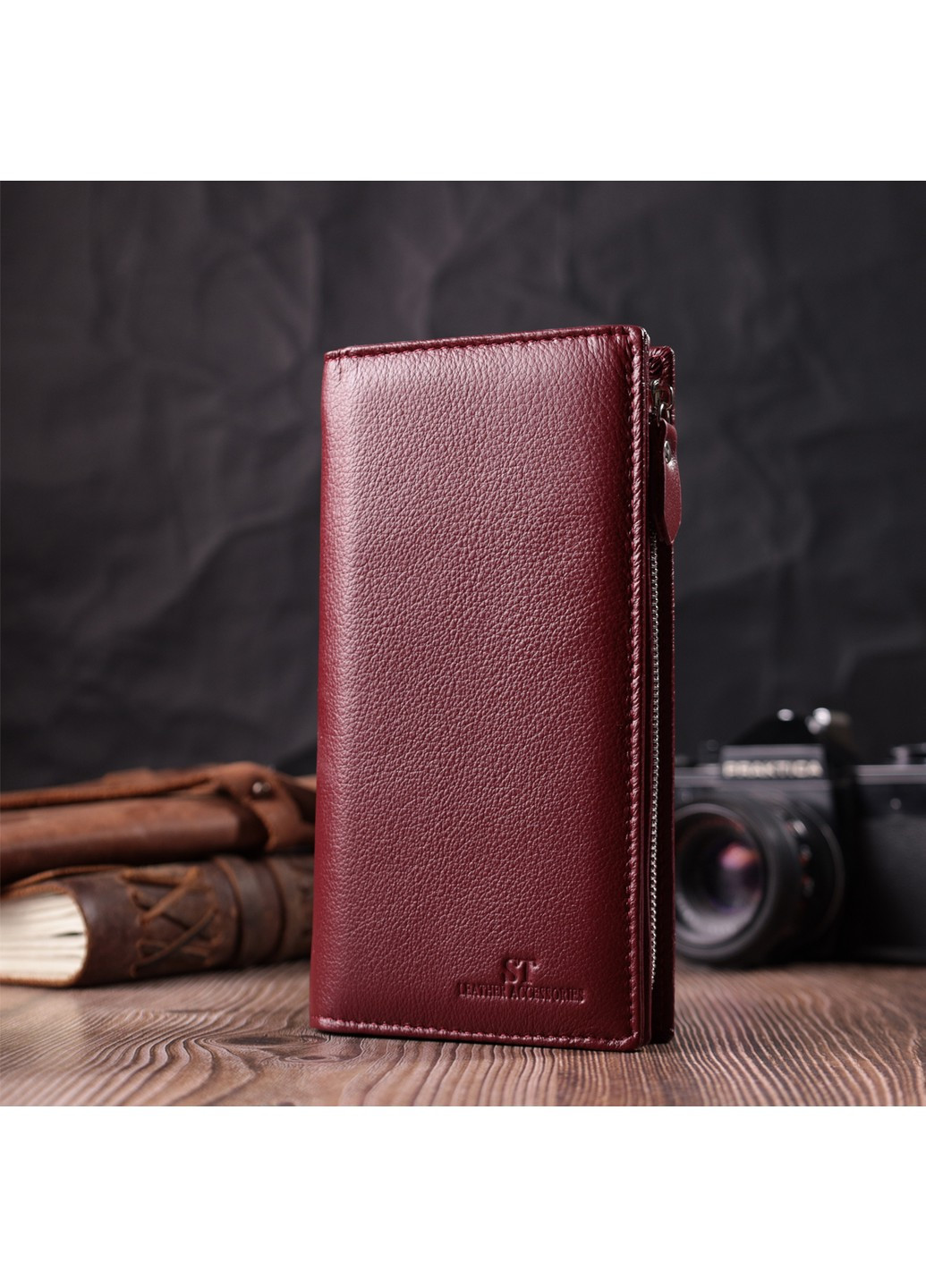 Сучасний гаманець-клатч для стильних жінок із натуральної шкіри 22534 Бордовий st leather (277980544)