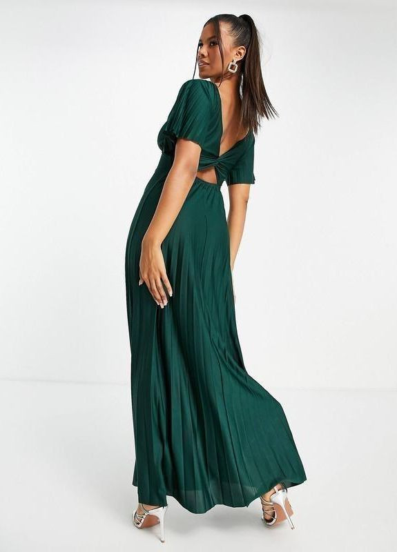 Зеленое плиссированное платье макси с открытой спиной design Asos