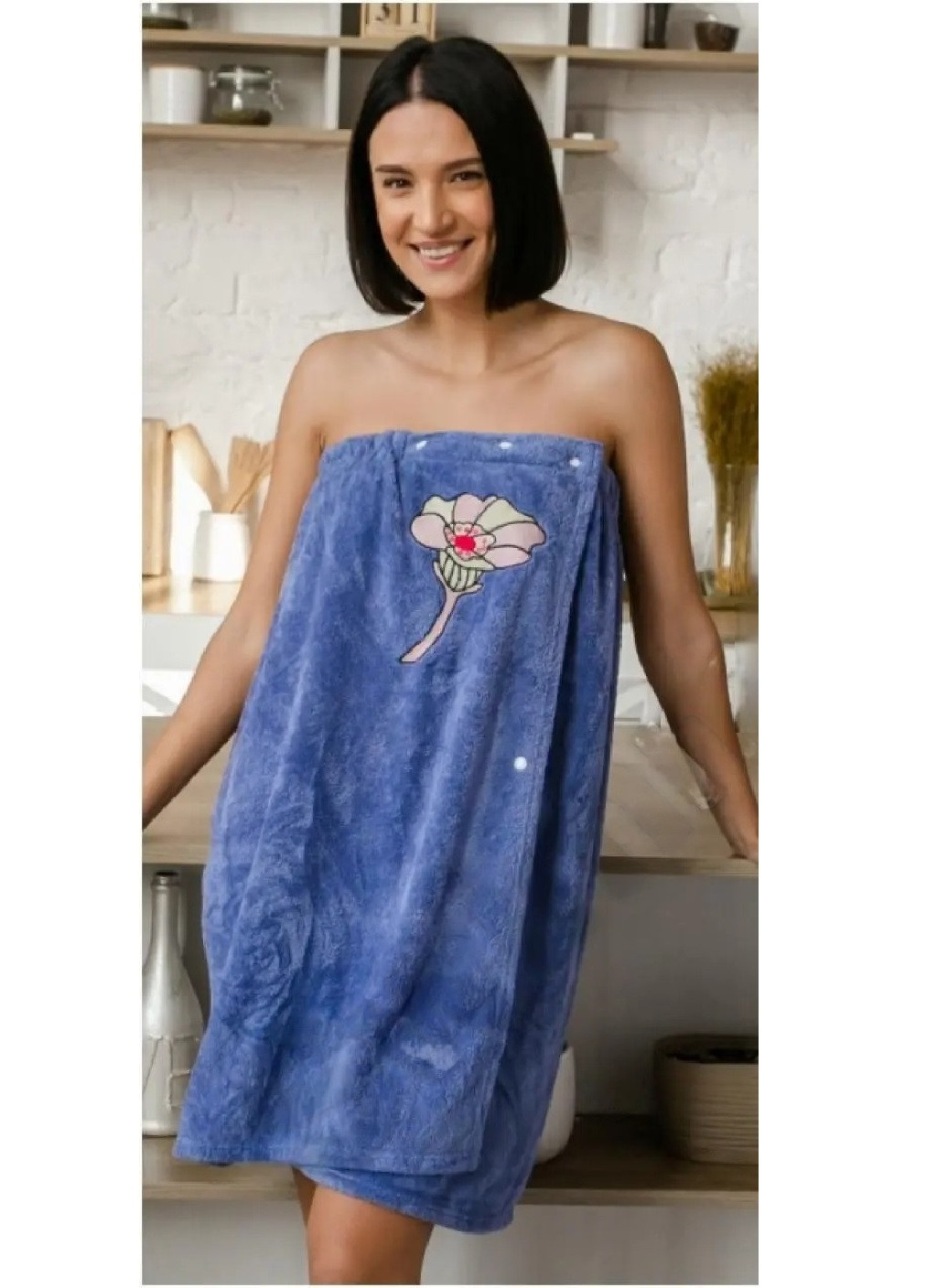 Unbranded полотенце халат на резинке для бани ванны сауны для тела микрофибра впитывает воду 150х80 см (474298-prob) орхидея синее цветочный синий производство -