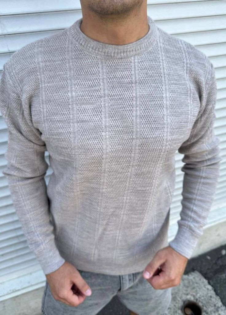 Бежевий зимовий чоловічий однотонний светр No Brand