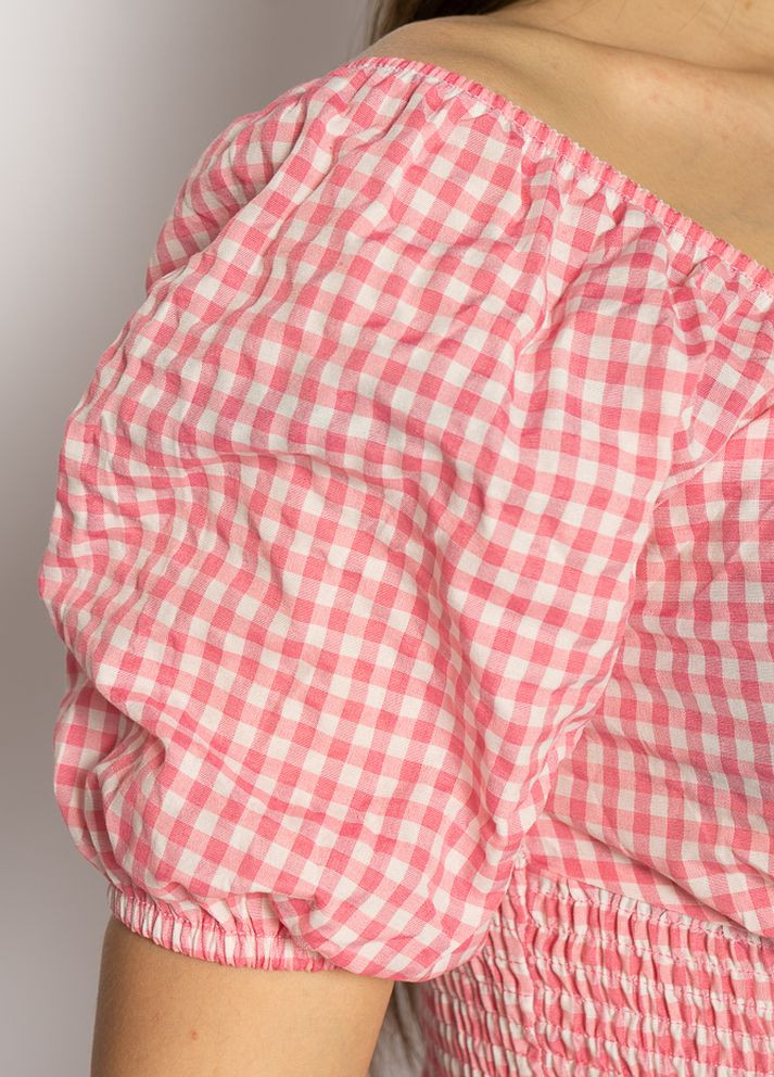 Бесцветная летняя блуза женская в мелкую клетку (розово-белый) Time of Style