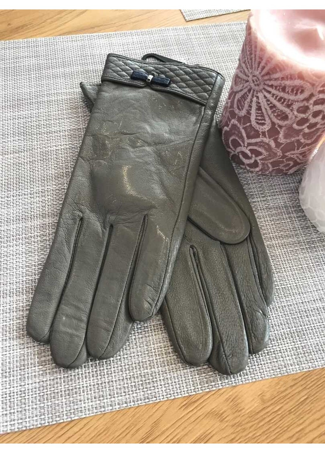 Жіночі шкіряні рукавички сірі 375s2 M Shust Gloves (261486920)