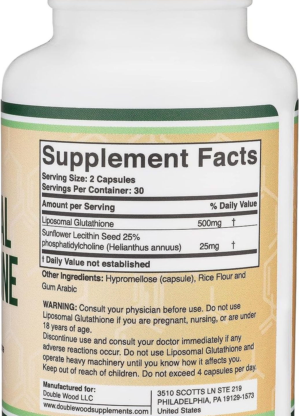 Ліпосомальний глутатіон Liposomal Glutathione 500 mg 60 capsules Double Wood Supplements (261765750)
