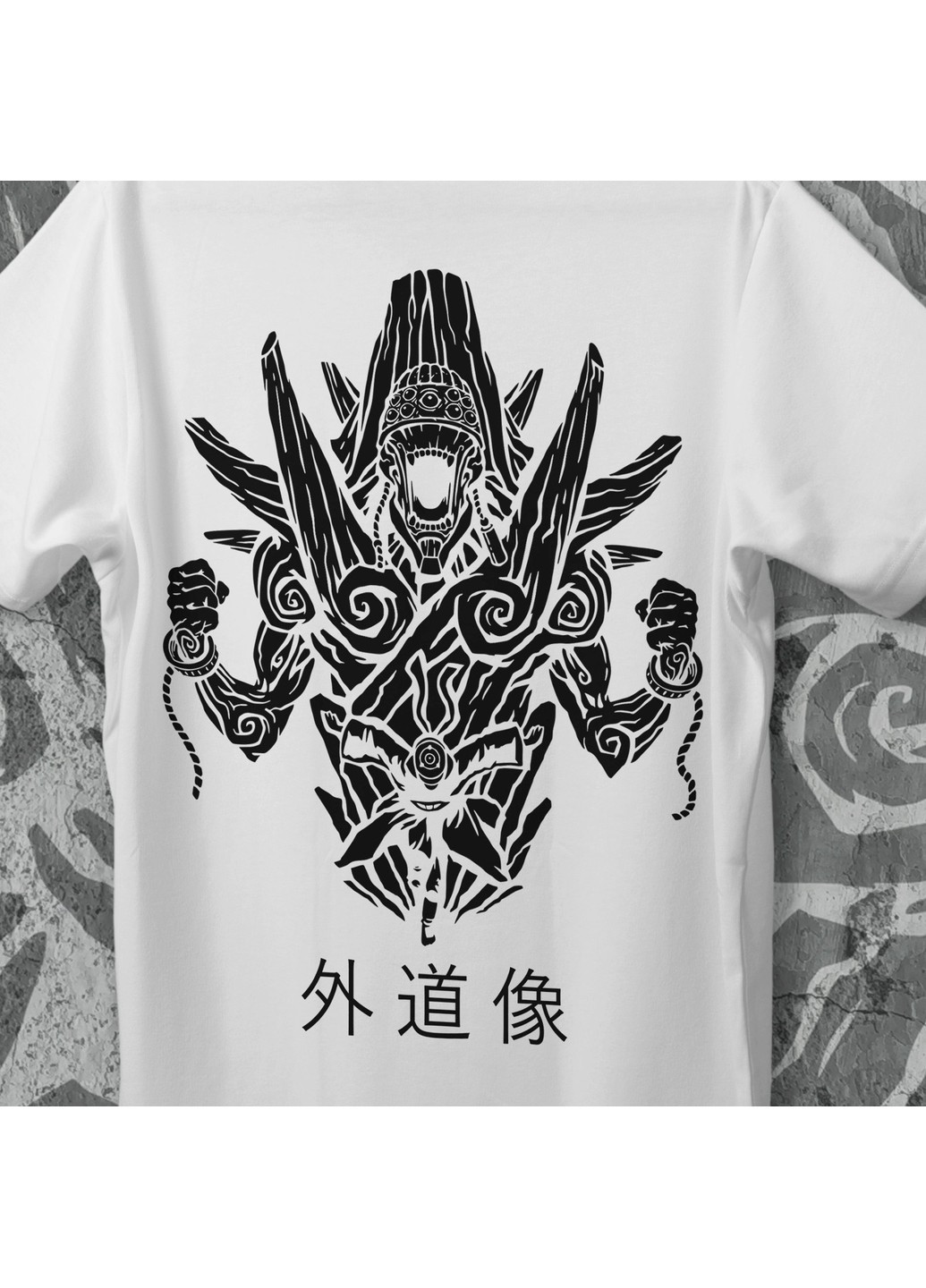 Біла футболка з принтом наруто - статуя гедо маза No Brand