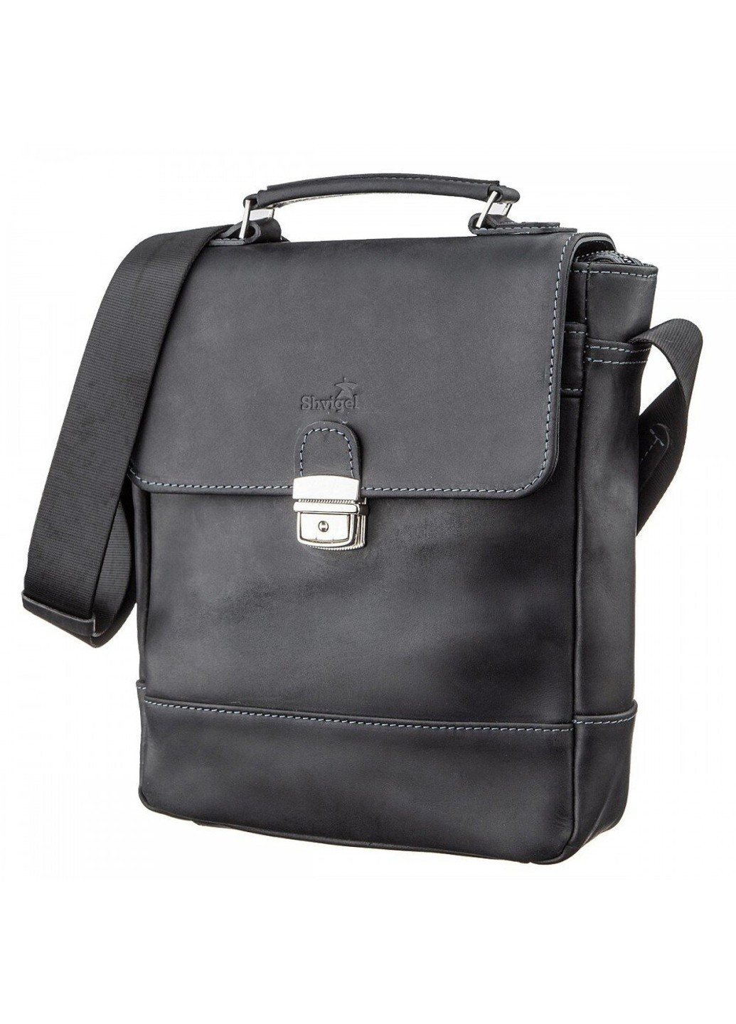 Чоловіча шкіряна сумка через плече 11137 Чорний Shvigel (263279579)